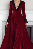 Cabernet A Line Velvet Maxi Evening Dress with Lace