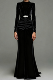 Royal Blue Mermaid Velvet High Neck Ruched Long Formal Dress