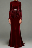 Royal Blue Mermaid Velvet High Neck Ruched Long Formal Dress