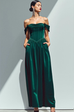 Dark Green Corset Sheath Velvet Maxi Evening Dress with Pockets