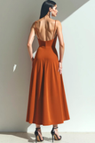 Paprika Velvet Sheath Spaghetti Straps Long Formal Dress with Slit