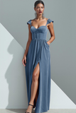 Desert Rose Corset Velvet Sheath Long Evening Dress with Slit