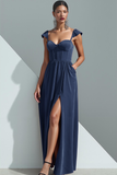Olive Velvet Corset Sheath Long Evening Dress with Slit