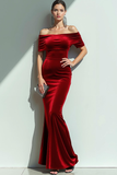 Navy Velvet Off the Shoulder Mermaid Long Formal Dress