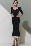 Black Velvet Mermaid Long Evening Dress with Lace