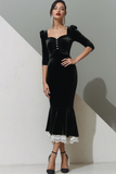 Black Velvet Mermaid Long Evening Dress with Lace