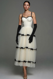 White A Line Spaghetti Straps Long Formal Dress with Bows