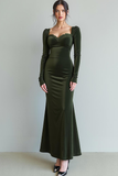 Dark Green Mermaid Velvet Long Formal Dress with Sleeves