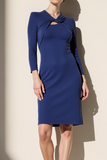 Blue Bodycon Keyhole Short Evening Dress with Sleeves