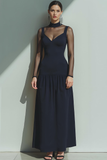 Black High Neck Sheath Long Sleeves Formal Dress