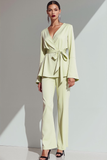 Light Green 2 Piece Long Sleeves Formal Suit with Sash