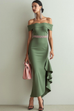 Olive Mermaid Ruffled Maxi Evening Dress with Beading