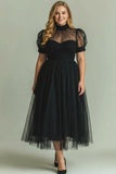 Black Long High Neck Plus Size A Line Formal Dress with Sleeves
