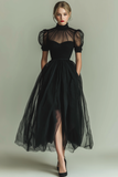 Black High Neck A Line Long Evening Dress with Pockets