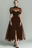 Black High Neck A Line Long Evening Dress with Pockets