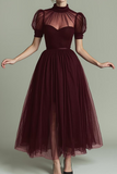 Black High Neck A Line Long Evening Dress with Pockets