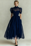 Black High Neck A Line Long Evening Party Dress with Pockets