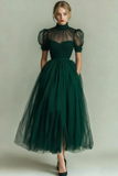 Black High Neck A Line Long Evening Party Dress with Pockets