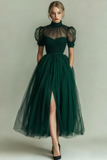 Black High Neck A Line Long Evening Dress with Pockets