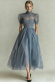 Black High Neck A Line Long Evening Party Dress with Pockets