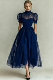 Black High Neck A Line Long Evening Party Dress with Pockets
