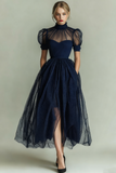 Black High Neck A Line Long Evening Dress with Pockets