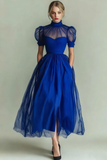 Black High Neck A Line Long Evening Party Dress with Pockets