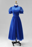 Black High Neck A Line Long Evening Party Dress with Pockets