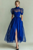 Black High Neck A Line Long Evening Dress with Pockets