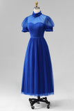 Black High Neck A Line Long Evening Party Dress with Pockets