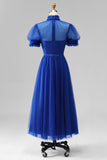 Black High Neck A Line Long Evening Party Dress with Pockets
