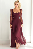 Cabernet Chiffon Maxi Formal Dress with Sleeves