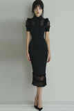 Black Sheath Collar Neck Midi Evening Dress