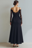 Black A Line Cold Shoulder Long Formal Dress with Lace