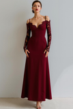 Black A Line Cold Shoulder Long Formal Dress with Lace