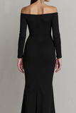 Black Off the Shoulder Mermaid Long Formal Dress with Sleeves