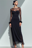Black Illusion Neck Sheath Chiffon Long Formal Dress