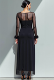 Black Illusion Neck Sheath Chiffon Long Formal Dress