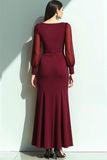 Cabernet Mermaid Sheer Sleeves Long Formal Dress with Slit