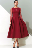 Cabernet A Line Keyhole Sheer Sleeves Long Formal Dress
