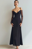 Black Cold Shoulder Mermaid Long Formal Dress