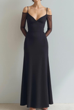 Black Cold Shoulder Mermaid Long Formal Dress