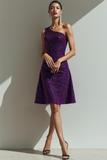 Sparkly Sequin Dark Purple A Line Short Cocktail Dress