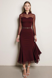 Cabernet Chiffon High Neck Maxi Formal Dress with Sleeves