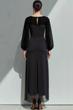 Black Boat Neck Sheath Chiffon Long Formal Dress with Sleeves