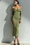 Olive Mermaid Off the Shoulder Maxi Evening Dress with Sleeves