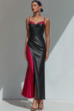 Cabernet Black Corset Mermaid Satin Long Formal Dress