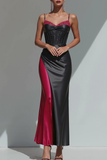 Cabernet Black Corset Mermaid Satin Long Formal Dress