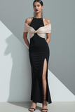 White Black Patchwork Mermaid Long Formal Dress with Slit