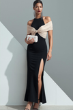 White Black Patchwork Mermaid Long Formal Dress with Slit